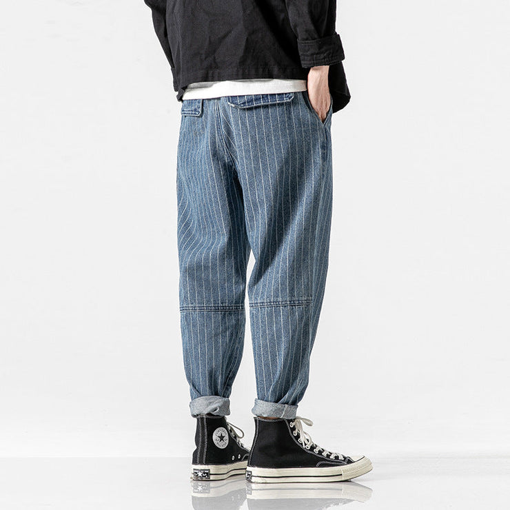 Tabiko Pant - Men's Baggy Streetwear Jeans Striped Oversize Man Denim Pants Casual Spring Harem Pants Men Drawstring Jogger Trousers  wegodark   