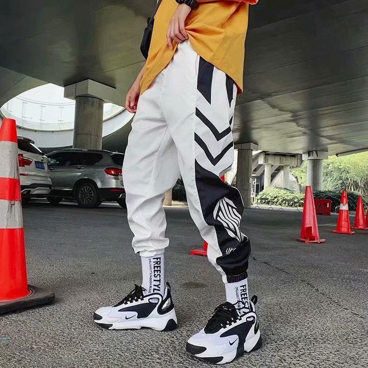 White And Black Techwear Pants, Japanese Cyberpunk Straps Streetwear, Men's Drawstring Harajuku Joggers Pants  wegodark M White 