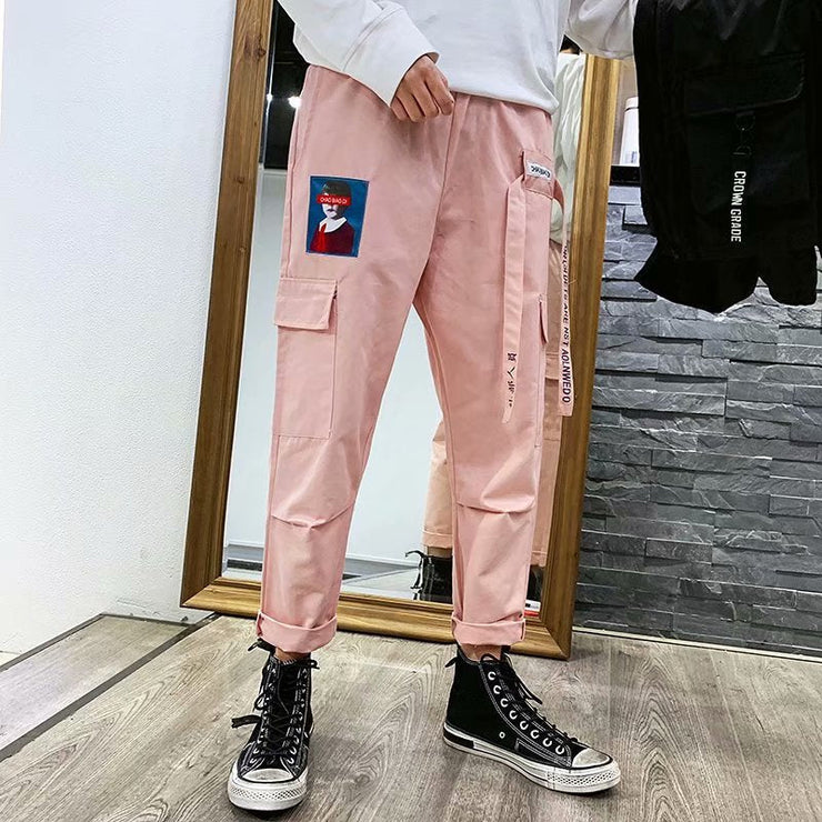 Spring Summer Men's Loose Straight Pants | Middle Waist Loose Slimming Youth Sports Pants | Outdoor Trousers with Pockets | Men Summer Pant  wegodark M Pink 