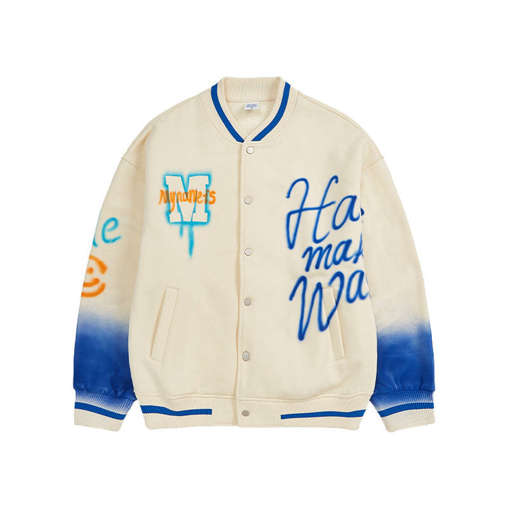Streetwear Fashion Graffiti Baseball Jacket for Men Urban Casual Beige Winter Coat 0 wegodark   