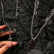 Multi-Layer Chain Necklace Punk Cross Pendant Necklace, Metal Chains Hip Hop Goth  wegodark   