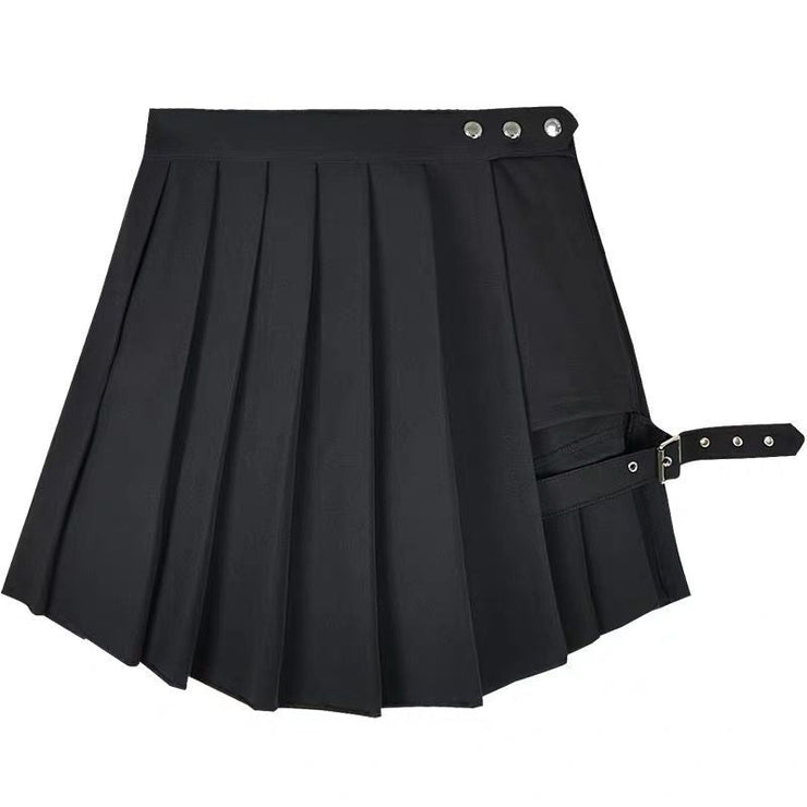 Punk Style Dark Pleated Shorts Skirt Women's Large Size Irregular 1 1   
