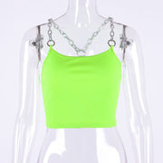 st patrick day rave outfit -  Y2K Green Chain Crop Vest 90s Women Sleeveless E-girl Top  wegodark M Green 