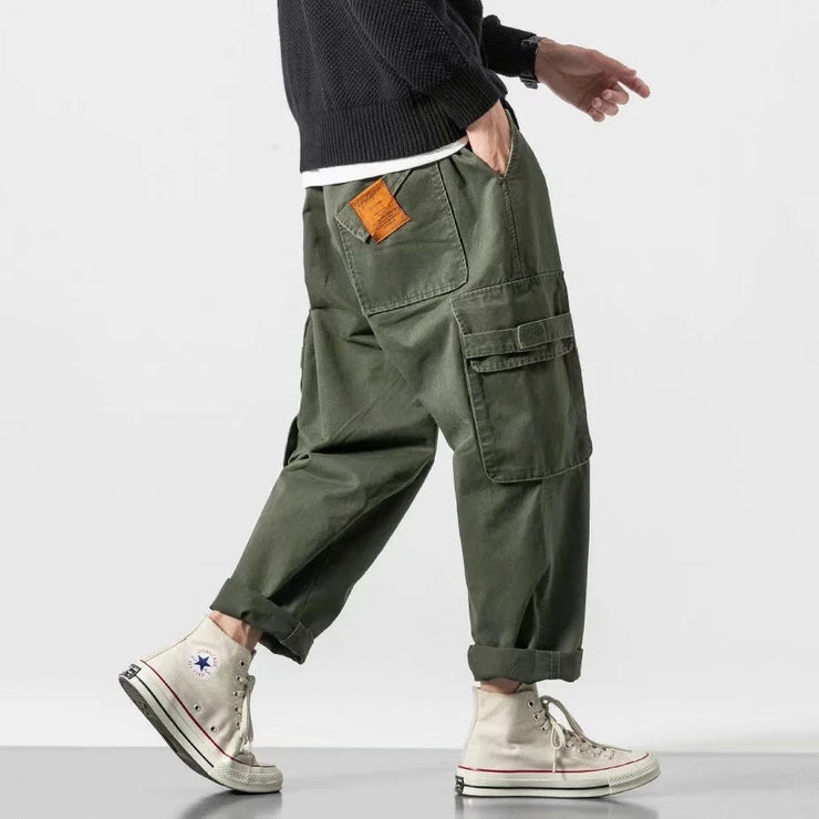 High Street Nine Points Japanese Casual Pants | Overalls Straight Streetwear Clothing Pants | Overalls Streetwear Pants  wegodark M ArmyGreen 