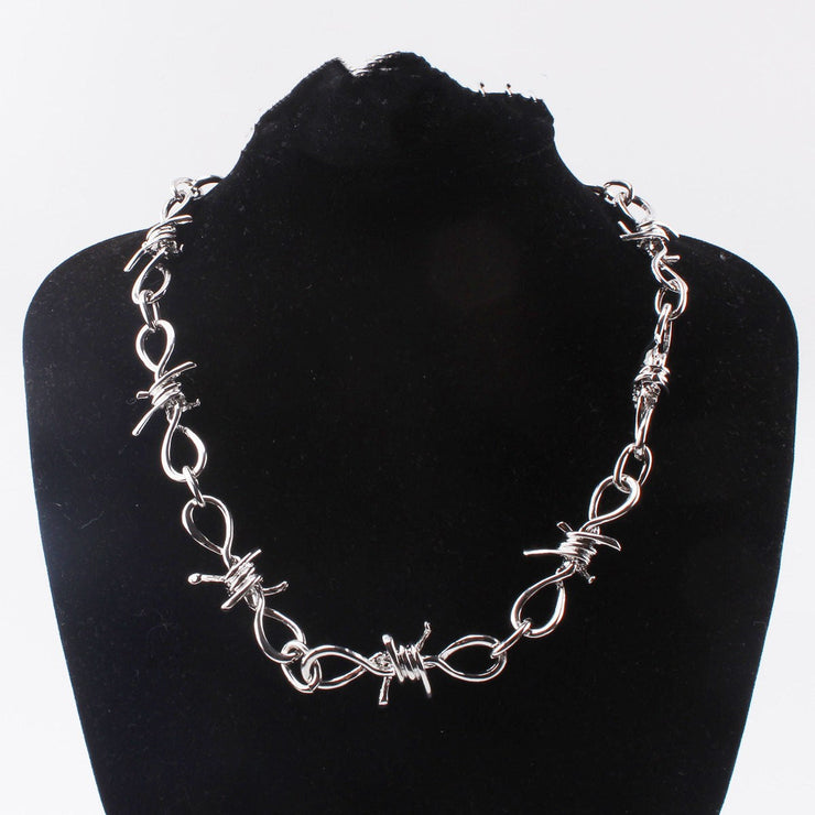 Barbed Thorns Neck Chain | Bursting Chain Necklace | Hip Hop Thorn Choker | Metal Bramble Thorns Necklaces | Silver Color Barbed Wire Chain  wegodark Necklace  