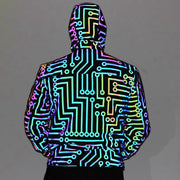 nightclub dancer reflective jacket Suit, circuit geometric pattern rainbow color  hip-hop mechanical dance Hooded coat  wegodark   