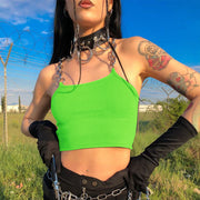 st patrick day rave outfit -  Y2K Green Chain Crop Vest 90s Women Sleeveless E-girl Top  wegodark   