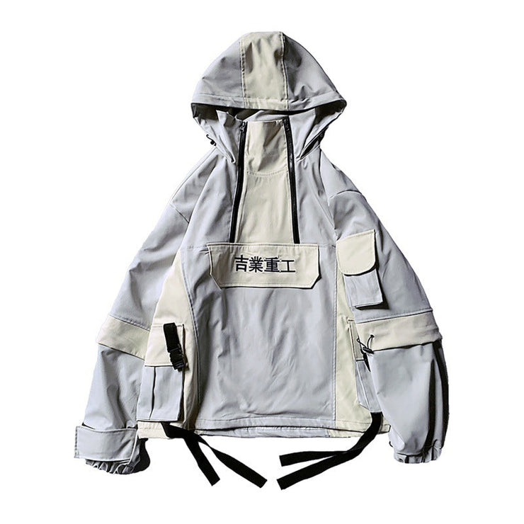 Hip Hop Multi-Pocket Jacket | Cargo Multi-Pocket Hooded Jacket Coats | Hip Hop Stand Collar Windbreaker Streetwear | Cardigan Casual Jacket  wegodark XL LightBlue 