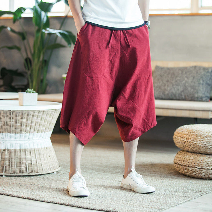 Low-Grade Saggy Pants with Large Feet | Casual Lightweight Capri Pants Trousers | Male Casual Calf-Length Pants | Solid Baggy Loose Pants  wegodark XXL Winered 