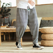 Chinese-style lantern woolen pants | Men's Solid Color Straight Harem Pants | Drawstring Waist Sweatpants | Baggy Loose Leisure Cropped Pant  wegodark   