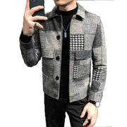 Korean Style Patchwork Fleece Winter Jacket, Cool Streetwear woolen Jacket  wegodark M Grey 
