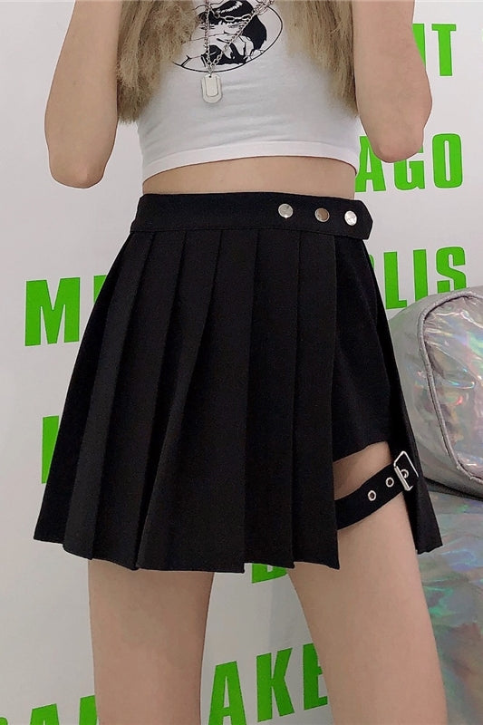 Punk Style Dark Pleated Shorts Skirt Women's Large Size Irregular 1 1   