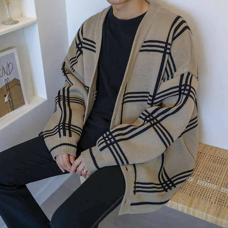 Loose Knit Button Up Sweater for Men | Trendy Lazy Wind Loose All-Match Sweater | Loose-Fit Knit Cardigan Sweater | Knit Cardigan Sweater  wegodark M Khaki 