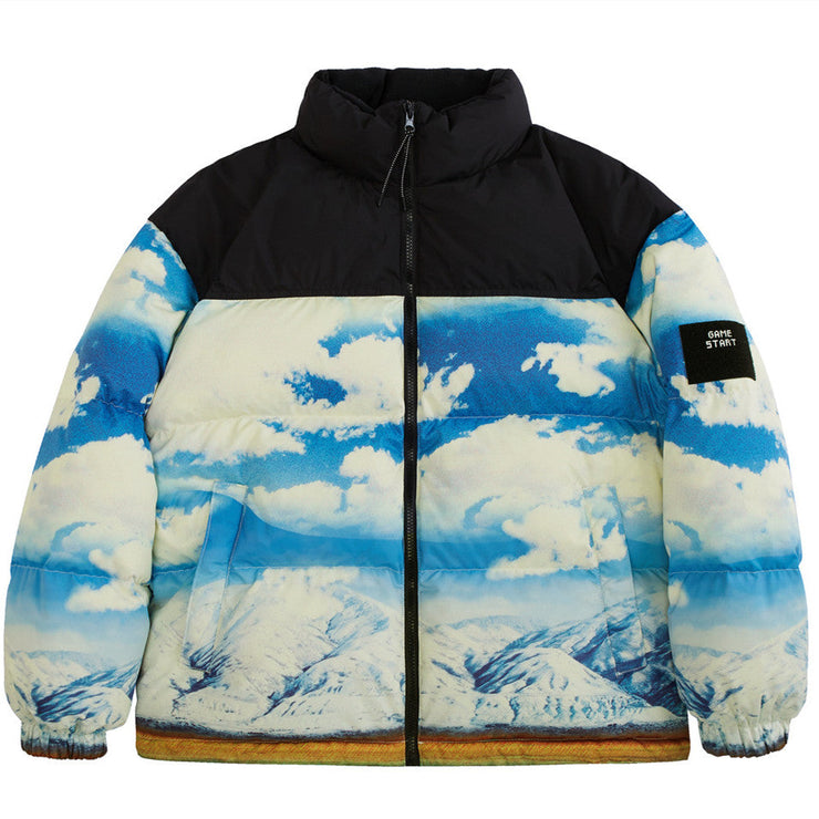 Men's Ink Splash Warm Jacket Top | Sky Print Coat for Men | Men's Blue Sky Print Zipper Closure Jacket | Thick Warm Casual Winter Jacket  wegodark   