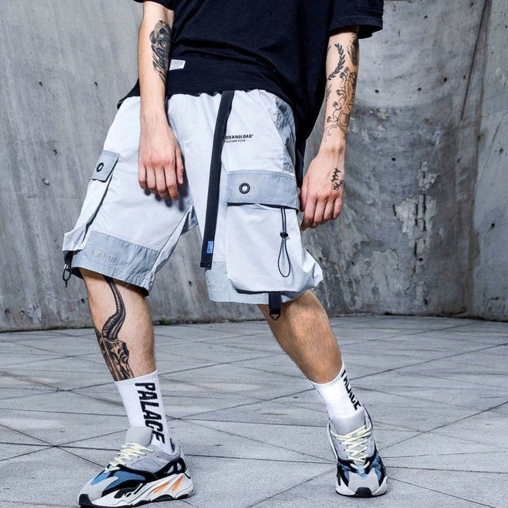 Multi-Pocket Cargo Shorts | Reflective Stripe Summer Shorts | Five-Point Pants | Fashion Streetwear Loose Jogger | Streetwear Cargo Shorts  wegodark S Silver 