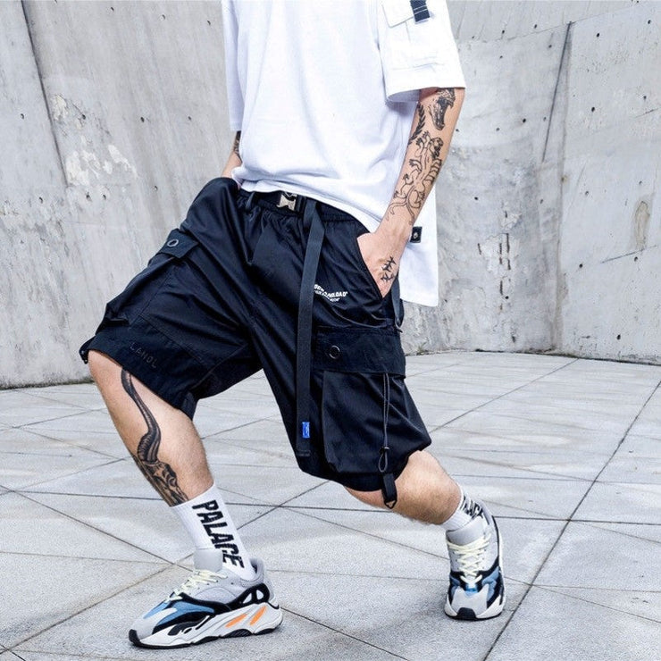 Multi-Pocket Cargo Shorts | Reflective Stripe Summer Shorts | Five-Point Pants | Fashion Streetwear Loose Jogger | Streetwear Cargo Shorts  wegodark S Black 
