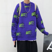 Boys Casual Loose Letter Green Purple Sweater | Oversize Pullovers Vintage Streetwear | Men and Women Loose Knit Sweater | Long Sleeve Knitted Jumper  wegodark XL Purple 