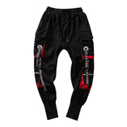 Mens Red Black Joggers Pants Techwear Cargo Rave Hip Hop Emo Pants Fashion Streetwear Tactical Track Pants Joggers Harun leggings  wegodark S Black 