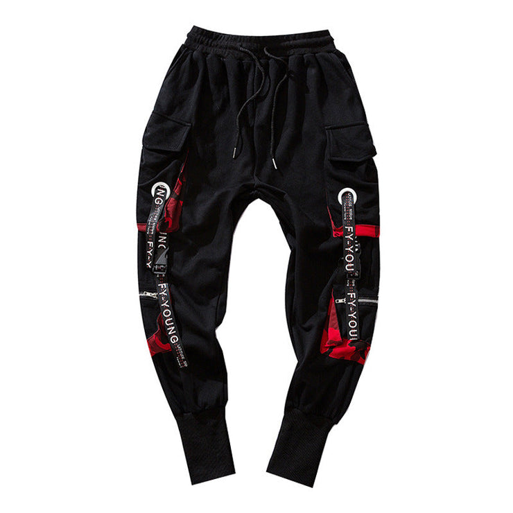Mens Red Black Joggers Pants Techwear Cargo Rave Hip Hop Emo Pants Fas –  Love Your Mom