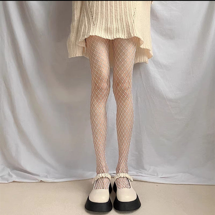 Black and White Fishnet Stockings | Cat Top Thigh Punk Stockings | Pantyhose Set for Women | Spring Black Hollow | Body Stockings Fish Net  wegodark Mediumgridwhite  