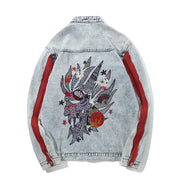 Hip Hop Jacket Streetwear Embroidery Denim Jacket Graffiti Harajuku Red Striped Denim  wegodark M Blue 