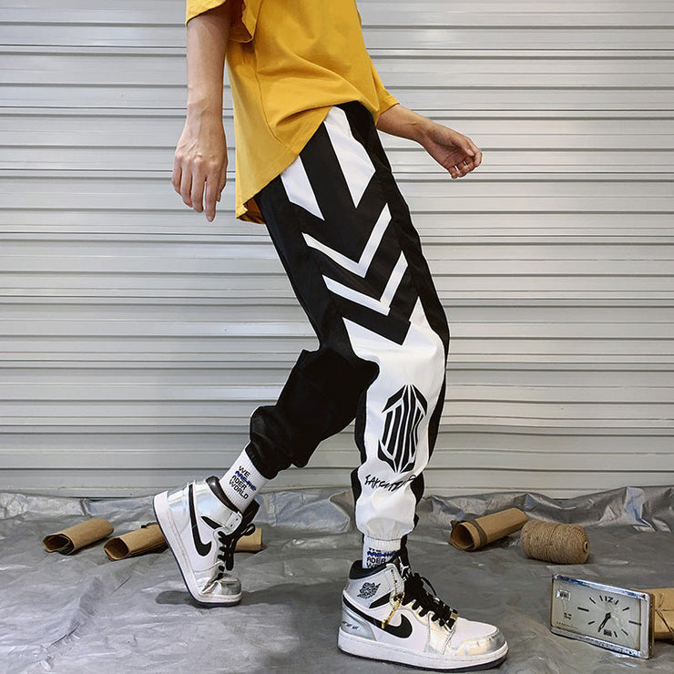 White And Black Techwear Pants, Japanese Cyberpunk Straps Streetwear, Men's Drawstring Harajuku Joggers Pants  wegodark   
