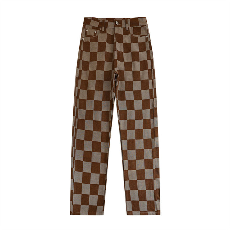 High Street Tide Brand Checkerboard Plaid Casual Pants Street Trend Loose Straight Pants Trousers 0 WeCrafty   