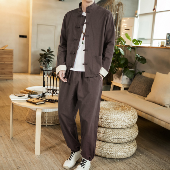 Men's Fashion Personality Loose Large Size Hanfu Suit  wegodark M Darkgrey 