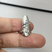 Punk Butterfly Nail Ring Armor Metal Flower Chain Purple Rhinestones Enamel Finger Rings For Women Party Jewelry 0 WeCrafty Style B  