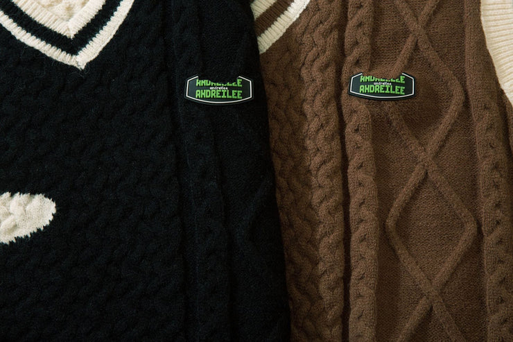 Hipster Knitting Sweater Vest, Knit Sweater | Sleeveless Knitted Pattern Sweater | Plaid Check Knit Warm Vest | Plaid Pattern Vest 0 WeCrafty   
