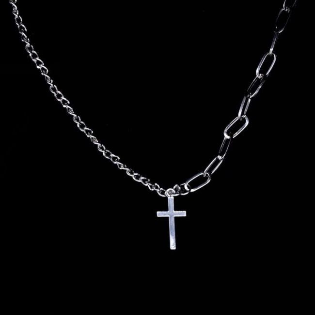 Multi-Layer Chain Necklace Punk Cross Pendant Necklace, Metal Chains Hip Hop Goth  wegodark 48cm  
