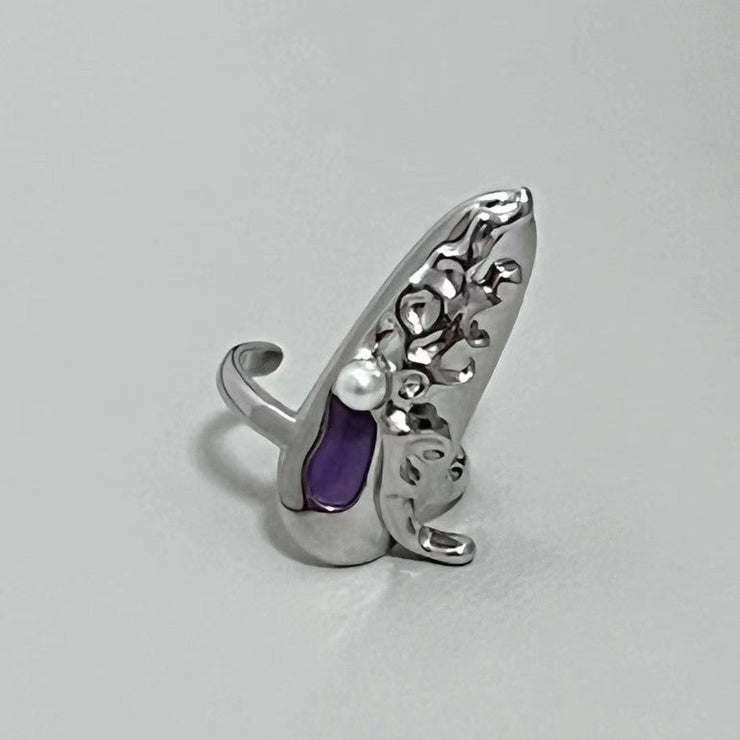 Punk Butterfly Nail Ring Armor Metal Flower Chain Purple Rhinestones Enamel Finger Rings For Women Party Jewelry 0 WeCrafty Style A  