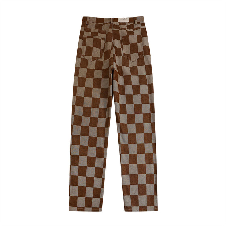High Street Tide Brand Checkerboard Plaid Casual Pants Street Trend Loose Straight Pants Trousers 0 WeCrafty   