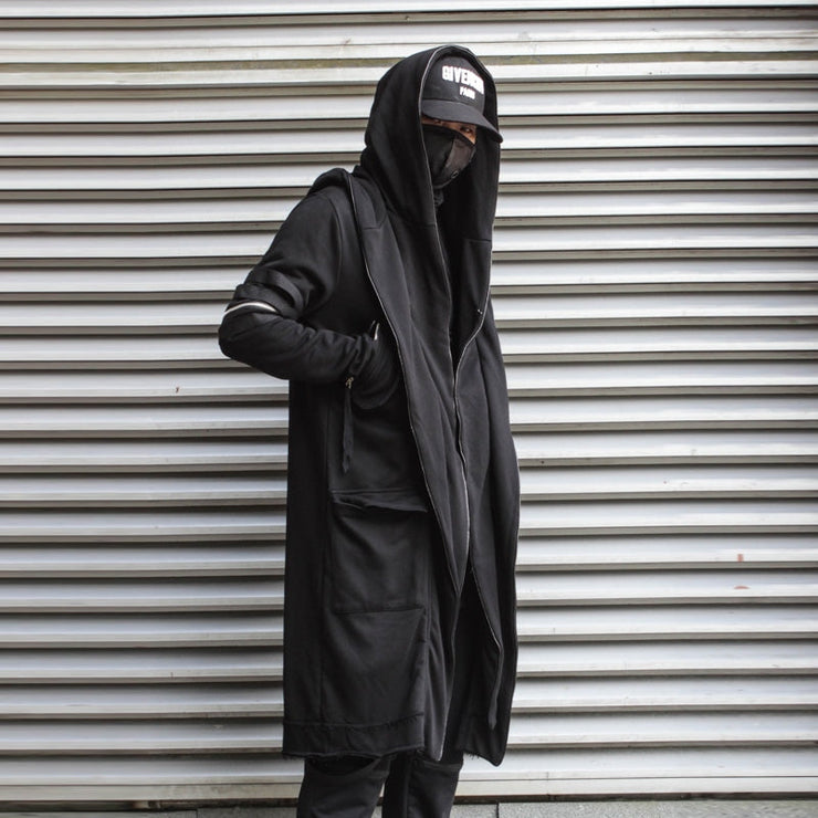 Men Black Techwear Cloak with Hood, Fantasy Cape Dark Themed Poncho Opiumcore  wegodark S Black 