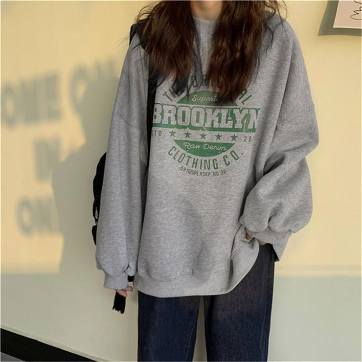 Brooklyn Vintage Sweatshirt -  Oversized Crewneck Loose Top iphone case Love Your Mom Grey M Thin section