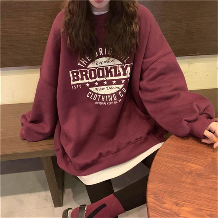 Brooklyn Vintage Sweatshirt -  Oversized Crewneck Loose Top iphone case Love Your Mom Wine Red M Thin section