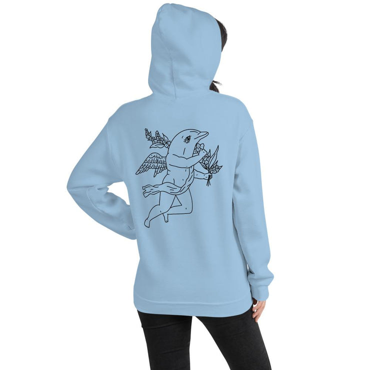 Dolphin God Unisex Hoodie by Tattoo Artist Infrababy  Love Your Mom  Light Blue S 