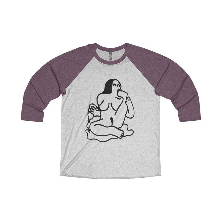 Drunk Raglan Tee Unisex 3/4 by Tattoo artist Auto Christ Long-sleeve Printify XS Vintage Purple / Heather White 