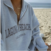 Vintage Laguna Beach California Sweatshirt, Grey Embroidered Zippered Cozy Sweater, Retro Comfy Oversized Pullover Top iphone case Love Your Mom   
