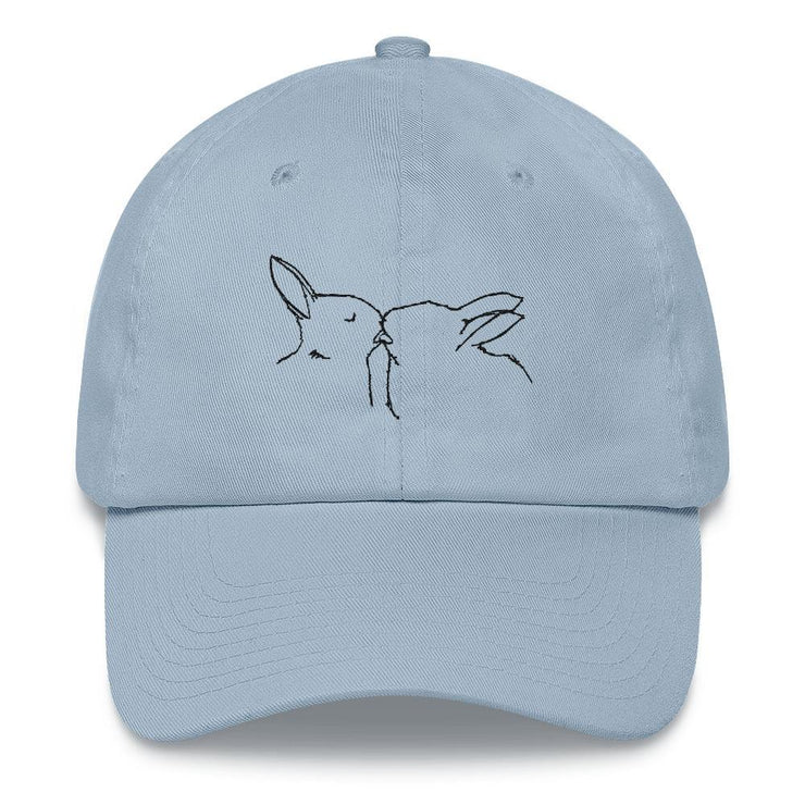 Pink Rabbits Love Dad hat  Love Your Mom  Light Blue  