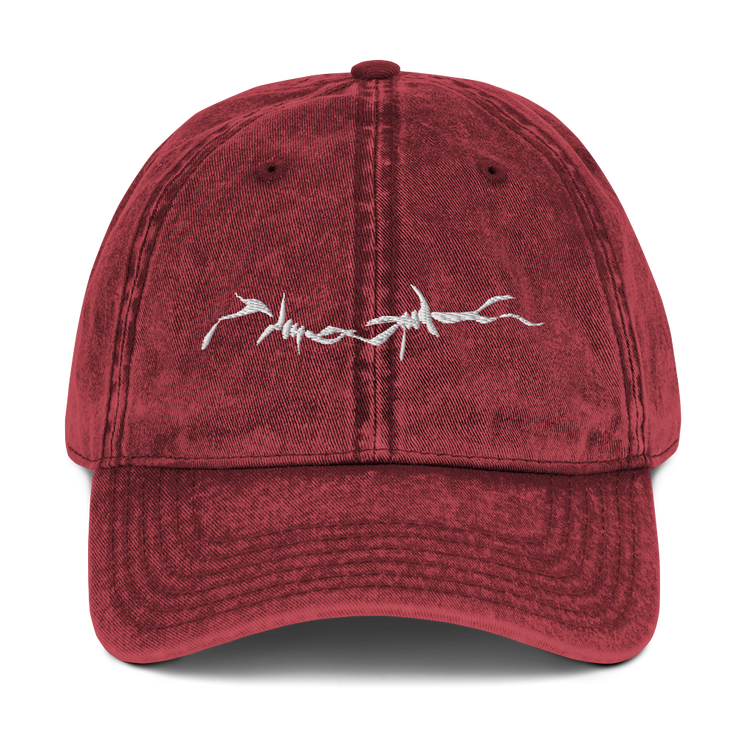 Vintage Washed Cap - Embroidered Barbed Eire Tattoo Art - Cotton Twill Cap  Love Your Mom  Maroon  