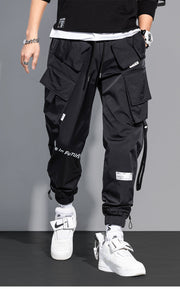 Men's Techwear Paratrooper Matte Black Joggers Streetwear Fashion Pants with StrapsPadded Laser Overalls  wegodark M Black 