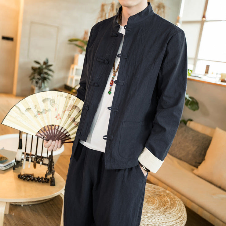 Men's Fashion Personality Loose Large Size Hanfu Suit  wegodark M Black 