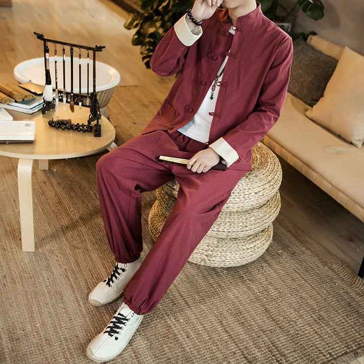 Men's Fashion Personality Loose Large Size Hanfu Suit  wegodark M Winered 