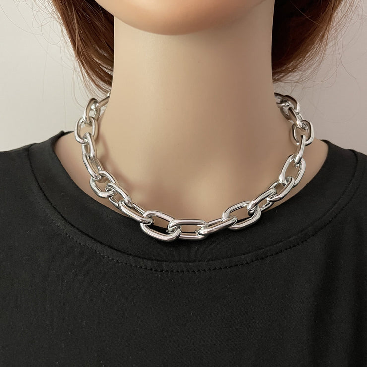 Neck Thick Massive Chains Choker | All-Match Aluminum Chain Necklace | Heavy Glossy Sterling Silver Chain | Punk Style Chunky Chain Choker 1 1   