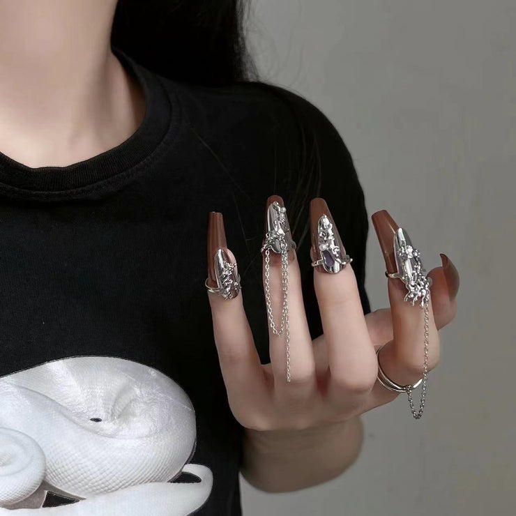 Adjustable Gothic Nail Rings - Rhinestones Fingertip Ring Armor Women  Fashion Je