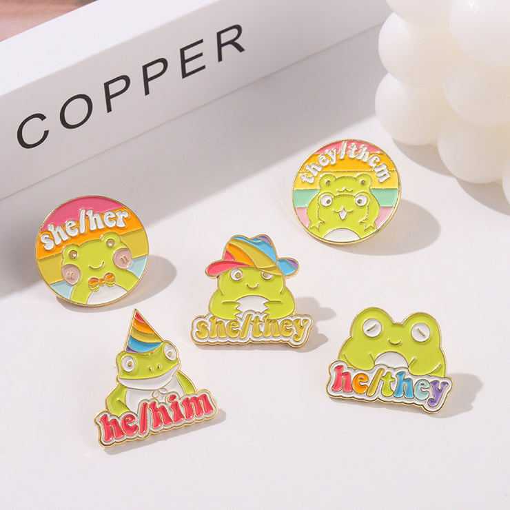 Frog Pronoun Pin They Them She Her He Him Cartoon Brooch Pin,  Cute Lapel Pin Badge Pins for Backpacks Jeans Gift for her Phone Case 1   