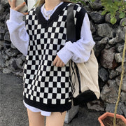 Wednesday Vest, Oversized Checkered Vest Crochet Pattern 0 wegodark Black M 