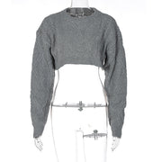 Vintage Cropped Sweater Top Long Sleeve Oversized Sweater - 90s Y2K Crop Top Streetwear Cardigan Ves 0 wegodark Grey S 