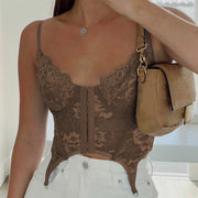 Girls Lace V-Neck Chest-Shaped Top | Hot Girl Style Lace V-Neck Chest-Shaped Vest for Women | Casual Sleeveless Blouse Vest | Goth Crop Top  wegodark L Khaki 